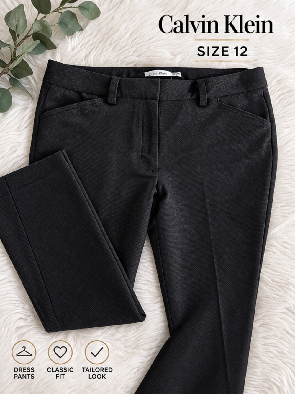 NWT Calvin Klein SFPP4732 Black Slim Stretch Suit Pants tag Size 12 Runs Small!